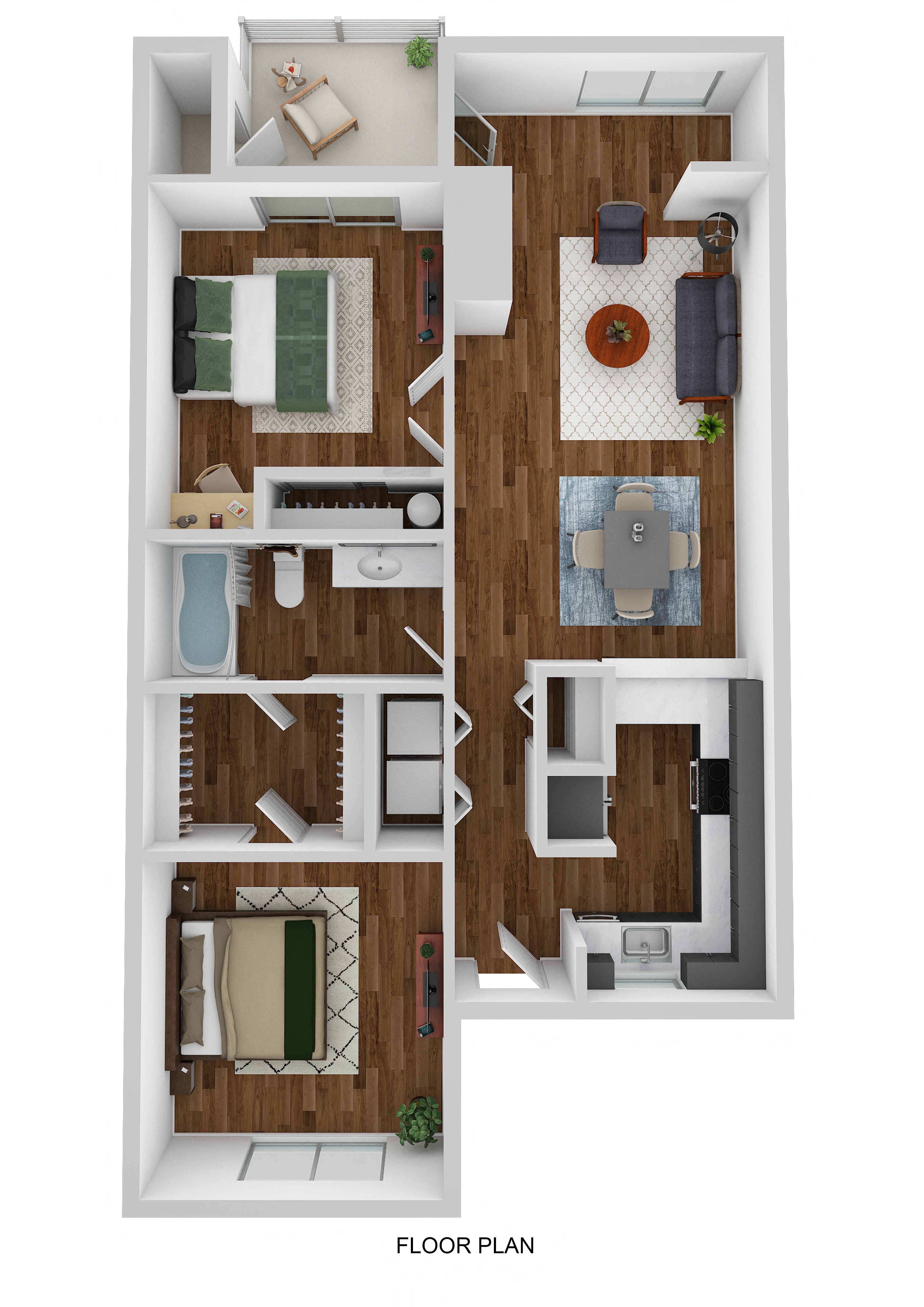Floor plan for 2 beds, 1 bath, 920 sqft